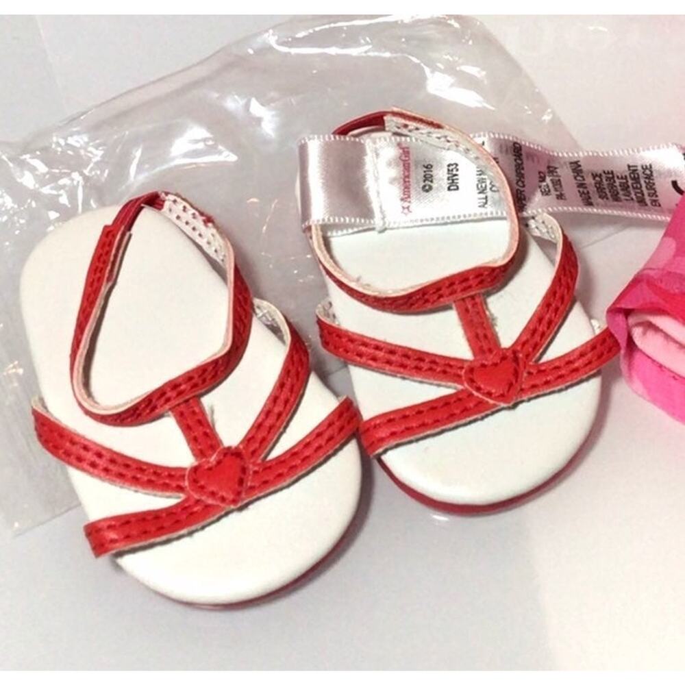 NEW American Girl Red Hearts Ruffle Outfit RED STRAPPY SANDALS Hearts Accessory